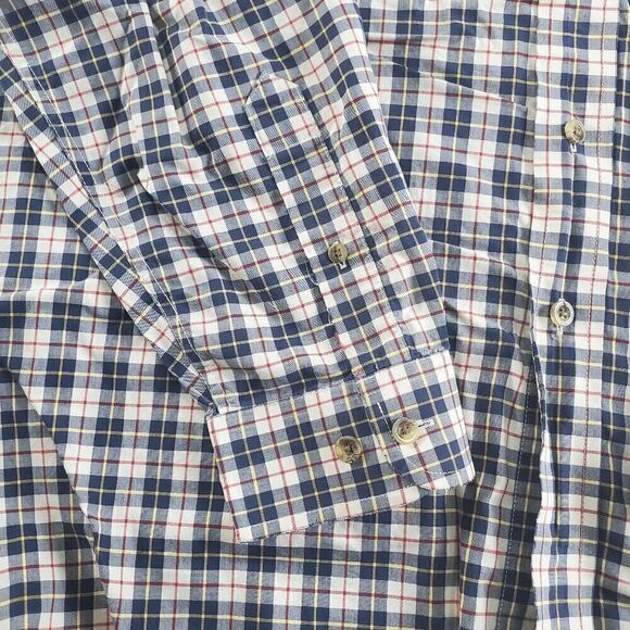 LL Bean Shirt Mens Large Reg Blue Plaid Wrinkle- Resistant Long Sleeve Button Up - Picture 6 of 9